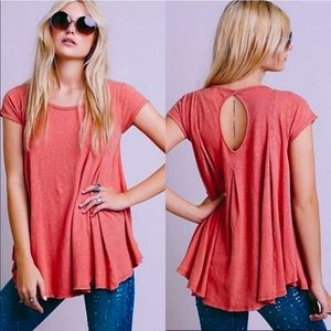 Free People We the Free Sylvia Short Sleeve Oversized Cut Out Tee Coral